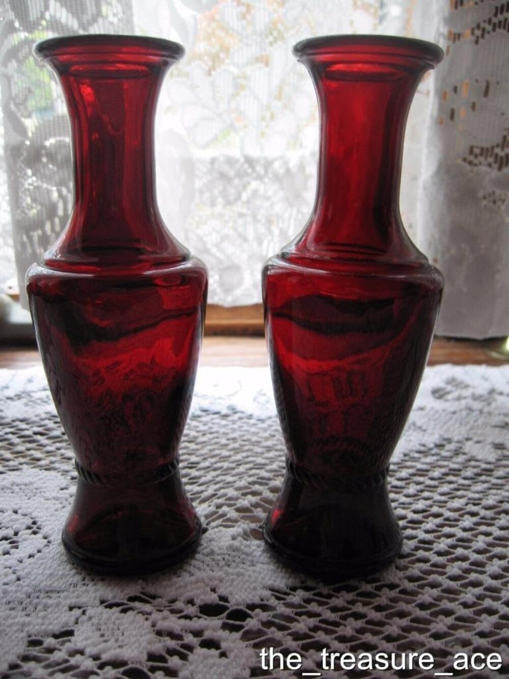 Wheaton Bud Vases Ruby Red Mini Glass Urns Set of 2